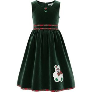 Rare Too Girls Green Velvet‎ Christmas Polar Bear Plaid Jumper Dress Size 6X
